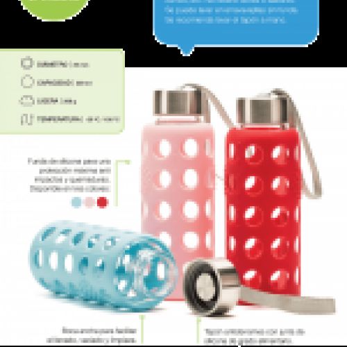 Botella reutilizable de Vidrio Borosilicato Rosa  BBA 300ml IRISANA