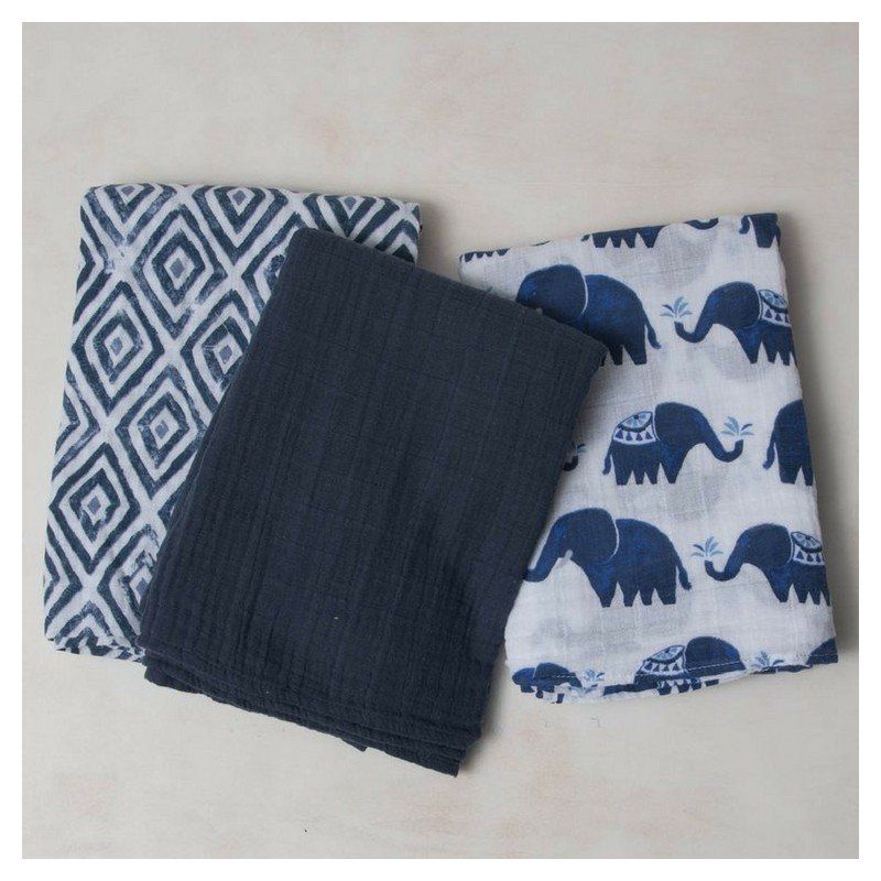 Muselina Algodon Indie Elephant Set 120x120 3uds LITTLE UNICORN