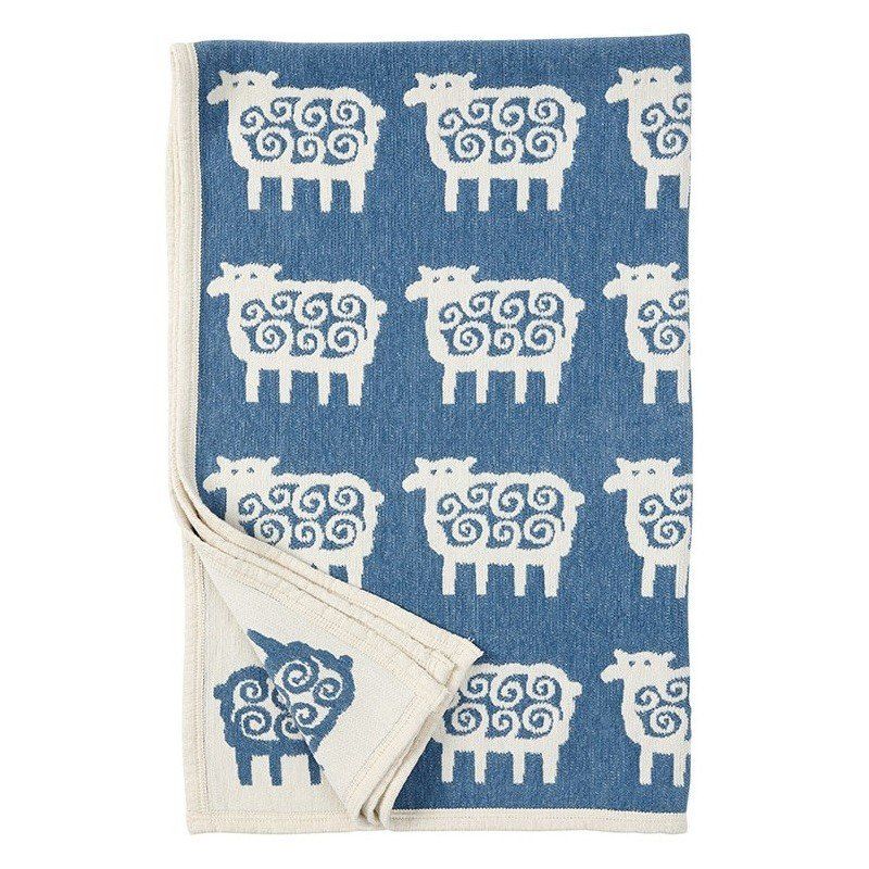 Manta Algodón Chenille Orgánico Sheep Blue 90x140 KLIPPAN (Clonado)