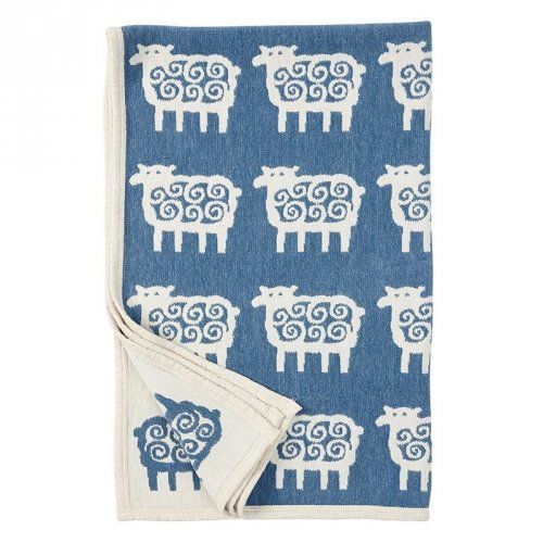 Manta Algodón Chenille Orgánico Sheep Blue 90x140 KLIPPAN (Clonado)